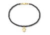 9ct Yellow Gold 0.01t Diamond Set Hamsa Hand Charm on Black Spinel Bracelet 19m/7.5"9