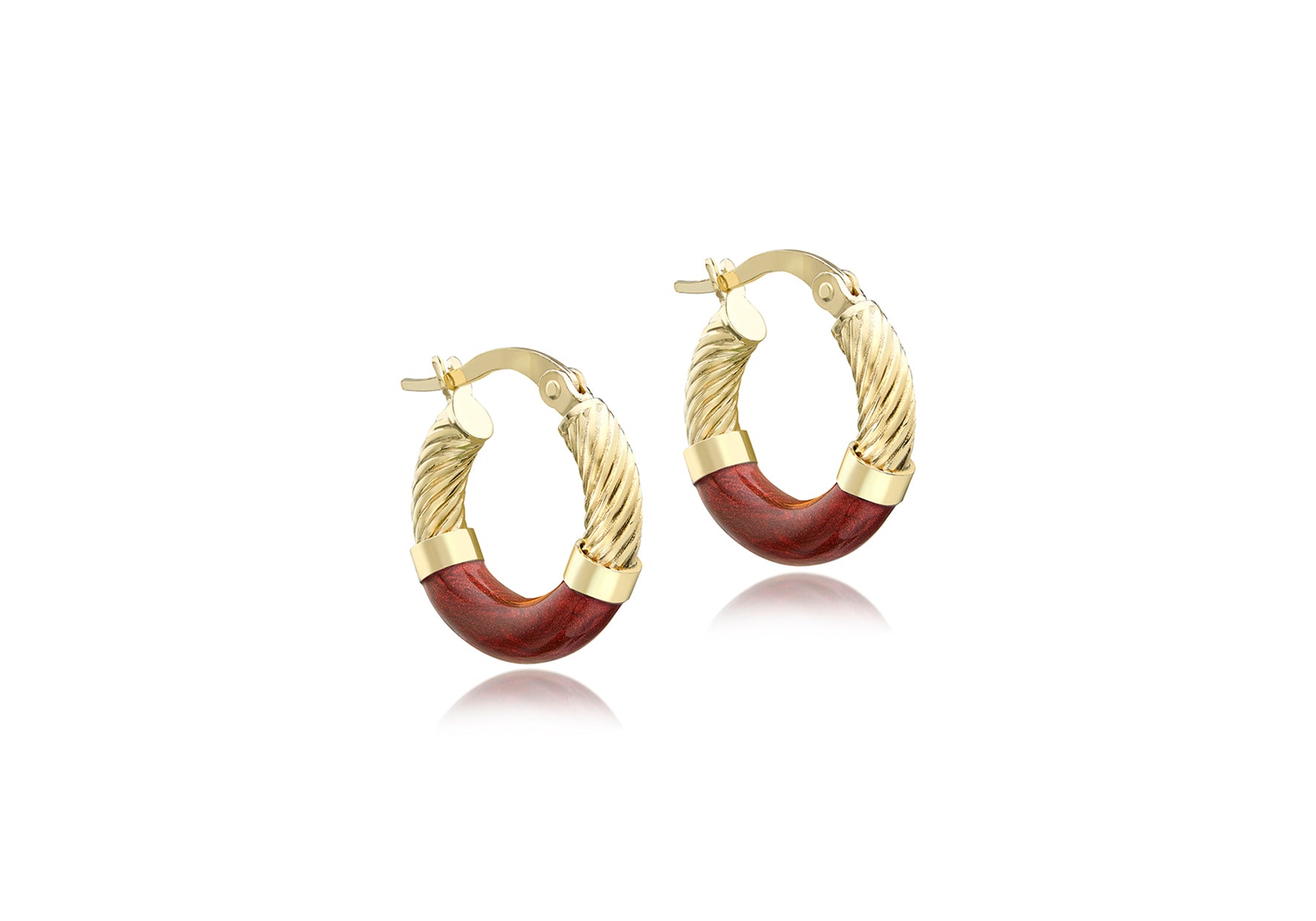 9ct Yellow Gold Red Glaze Hoop Earrings