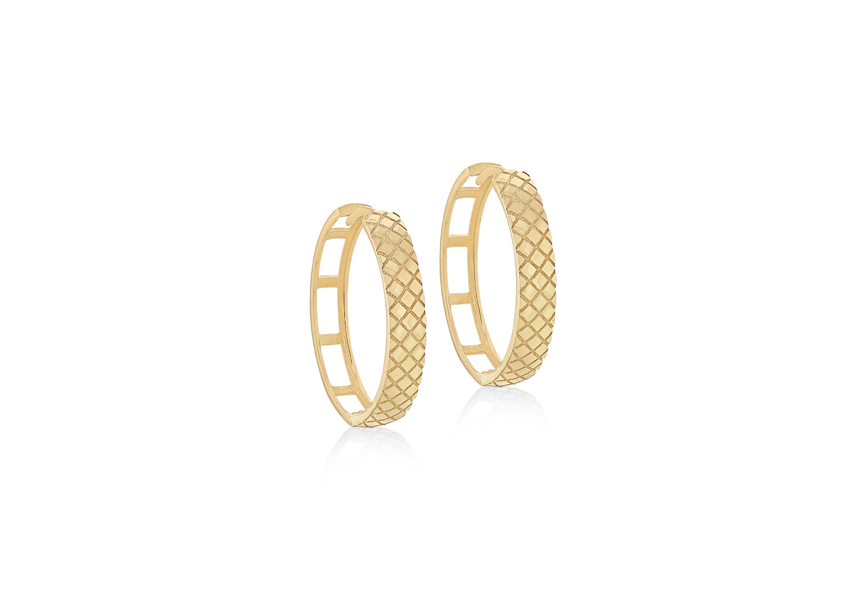 9ct Yellow Gold Quilted Midi Hoop Earrings