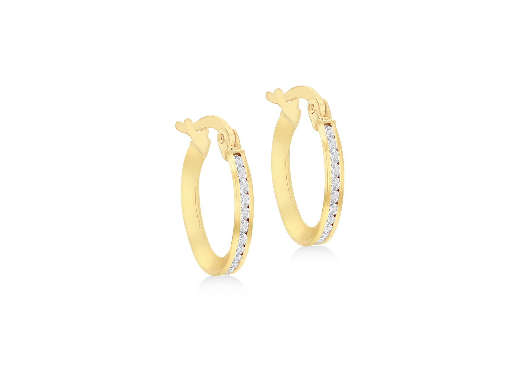 9ct Yellow Gold White Zirconia Slim Hoop Earrings