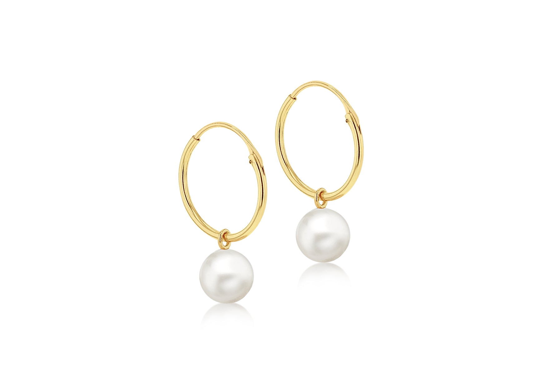 9ct Yellow Gold Freshwater Pearl Hoop Drop Earrings
