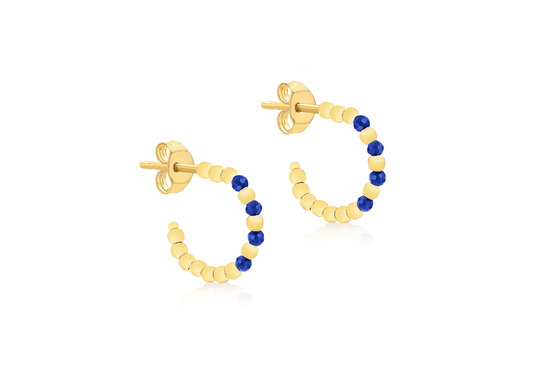 9ct Yellow Gold Blue Spinel Open Hoop Stud Earrings