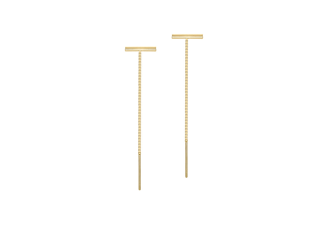 9ct Yellow Gold Bar Chain Drop Earrings