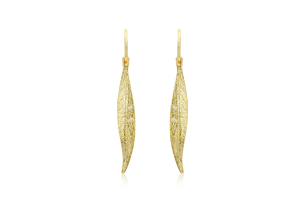 9ct Yellow Gold White Zirconia Leaf Drop Earrings