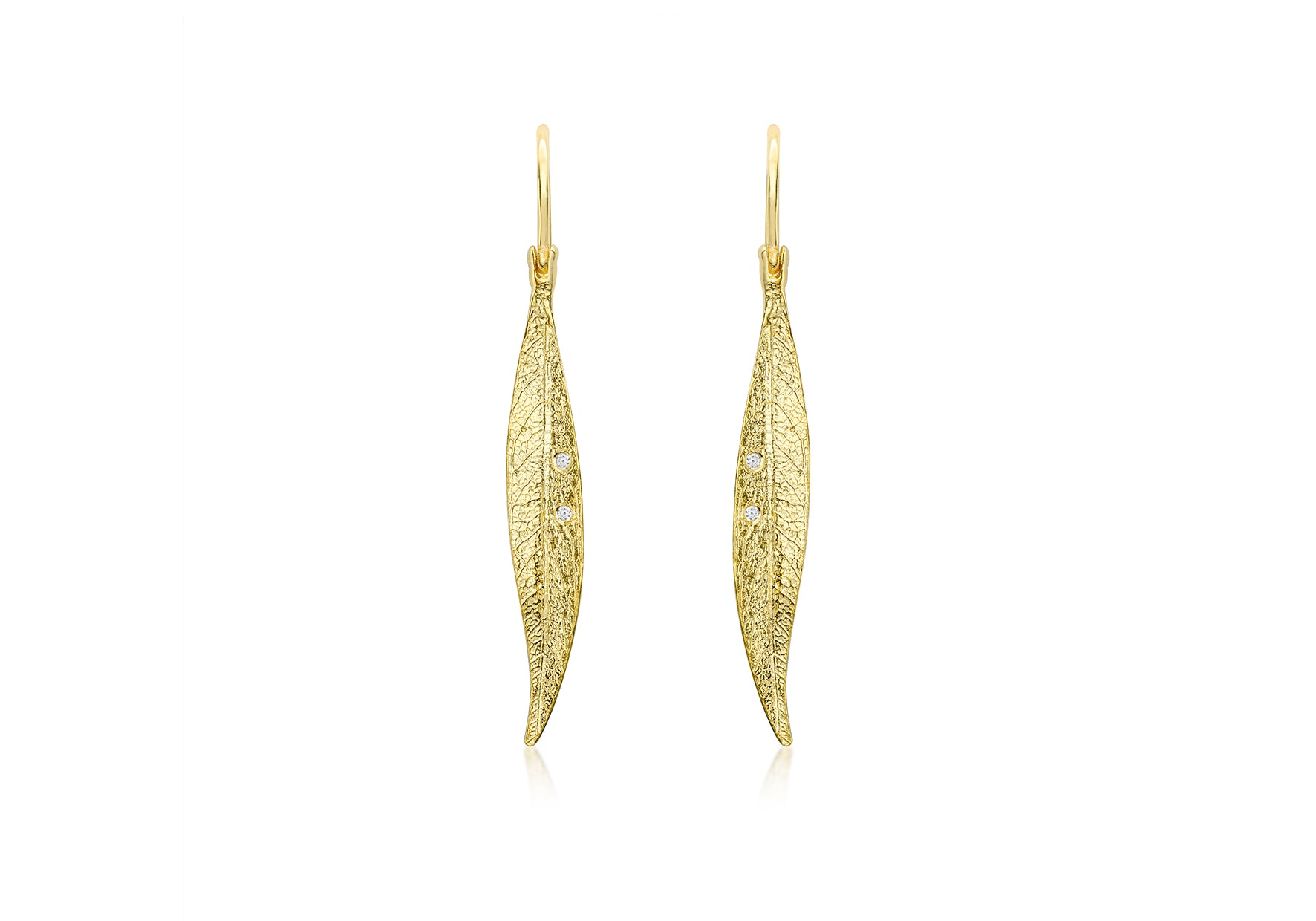 9ct Yellow Gold White Zirconia Leaf Drop Earrings
