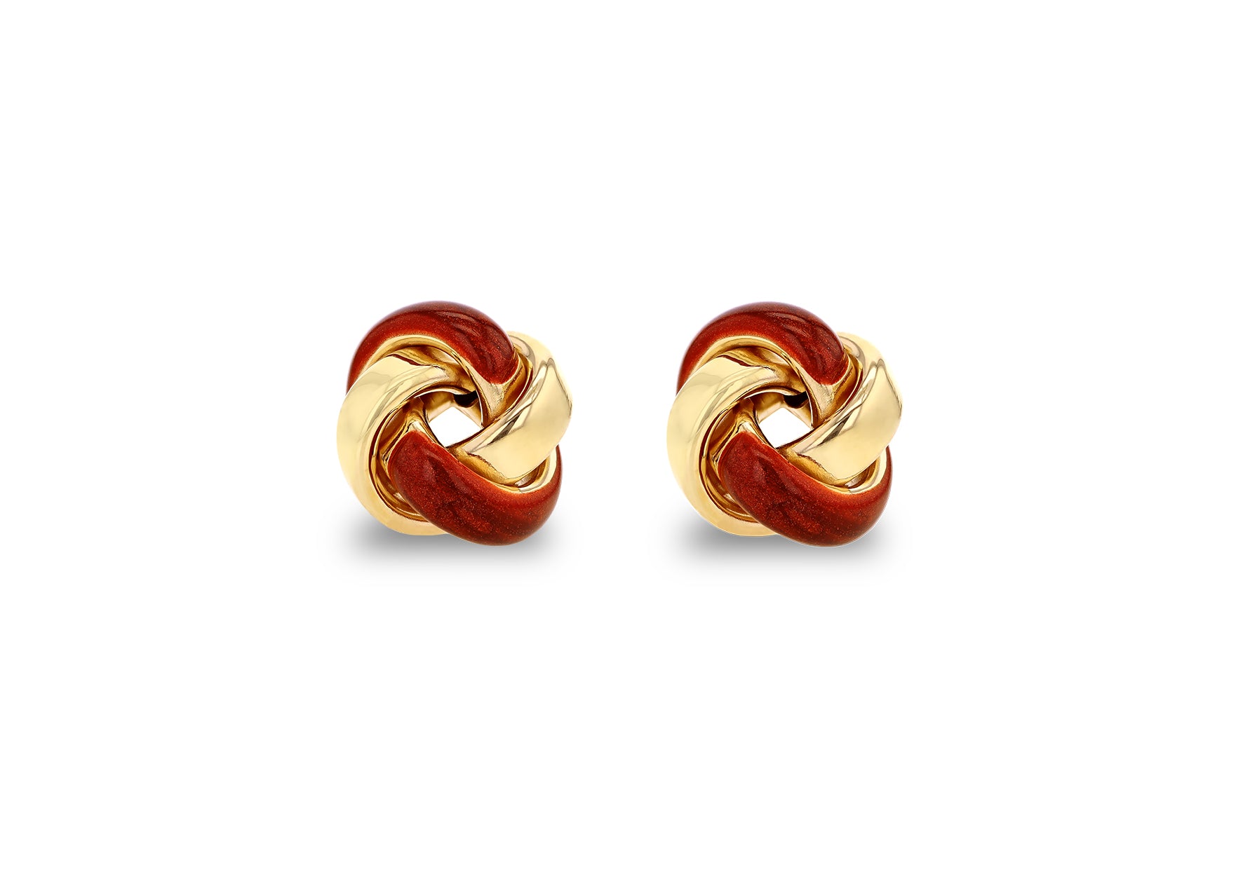 9ct Yellow Gold Red Enamel Knot Stud Earrings