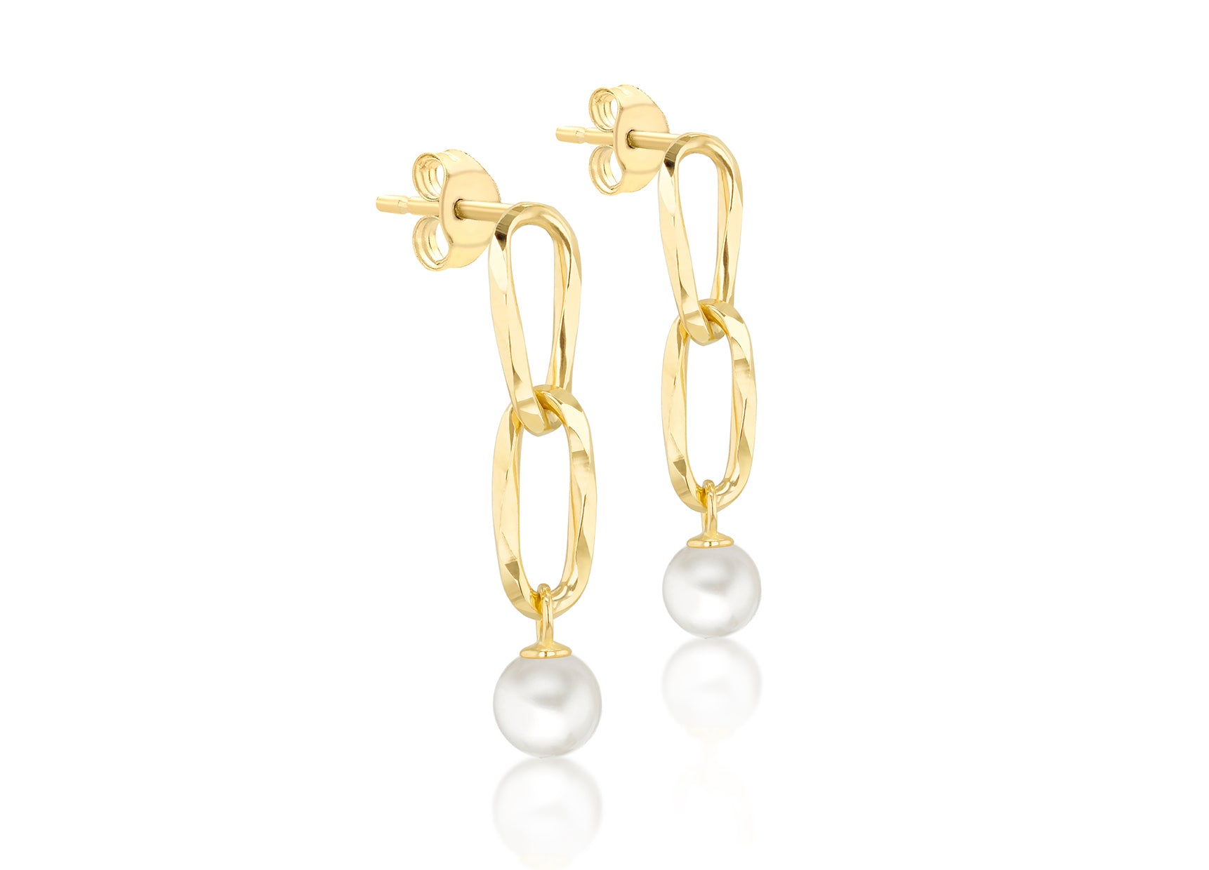 9ct Yellow Gold Freshwater Pearls Double Links Drop Earrings