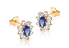 9ct Yellow Gold White and Oval Blue Zirconia  Flower Cluster Stud Earrings