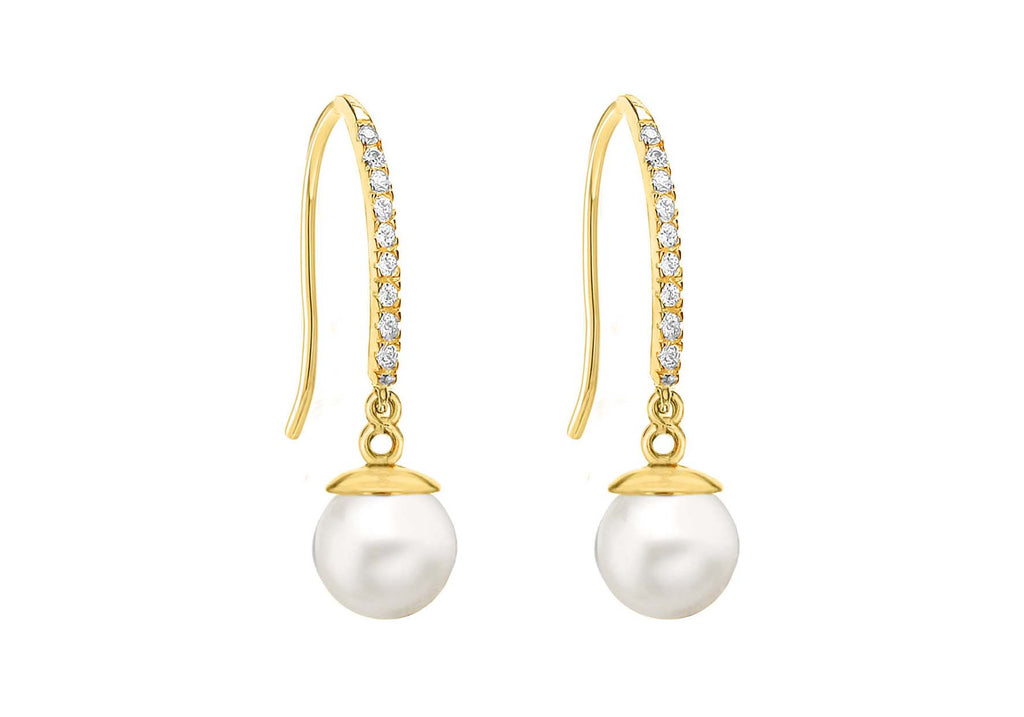 9ct Yellow Gold Zirconia  and Pearl Drop Earrings