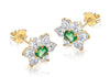 9ct Yellow Gold Green and White Zirconia Flower Cluster Stud Earrings