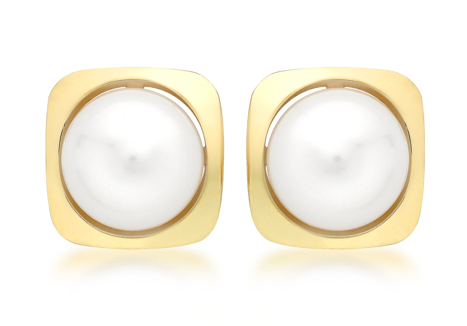 9ct Yellow Gold and Pearl Square Stud Earrings