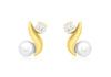 9ct Yellow Gold Zirconia  and Pearl 7mm x 10mm Kiss Stud Earrings
