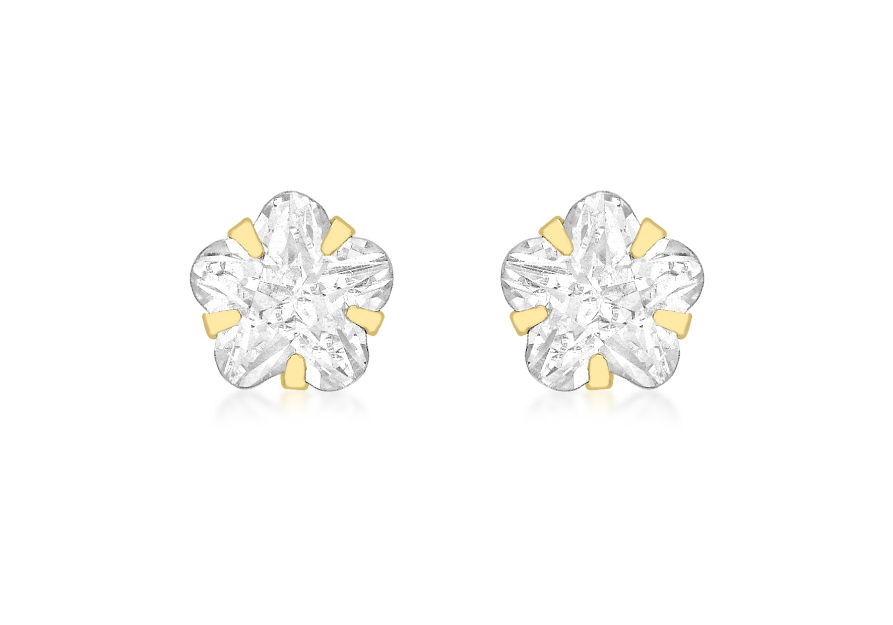 9ct Yellow Gold Zirconia  5mm x 5mm Flower Stud Earrings
