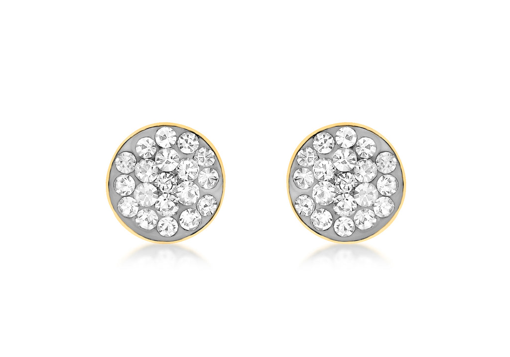 9ct Yellow Gold Pave Set Zirconia  6mm Disc Stud Earrings
