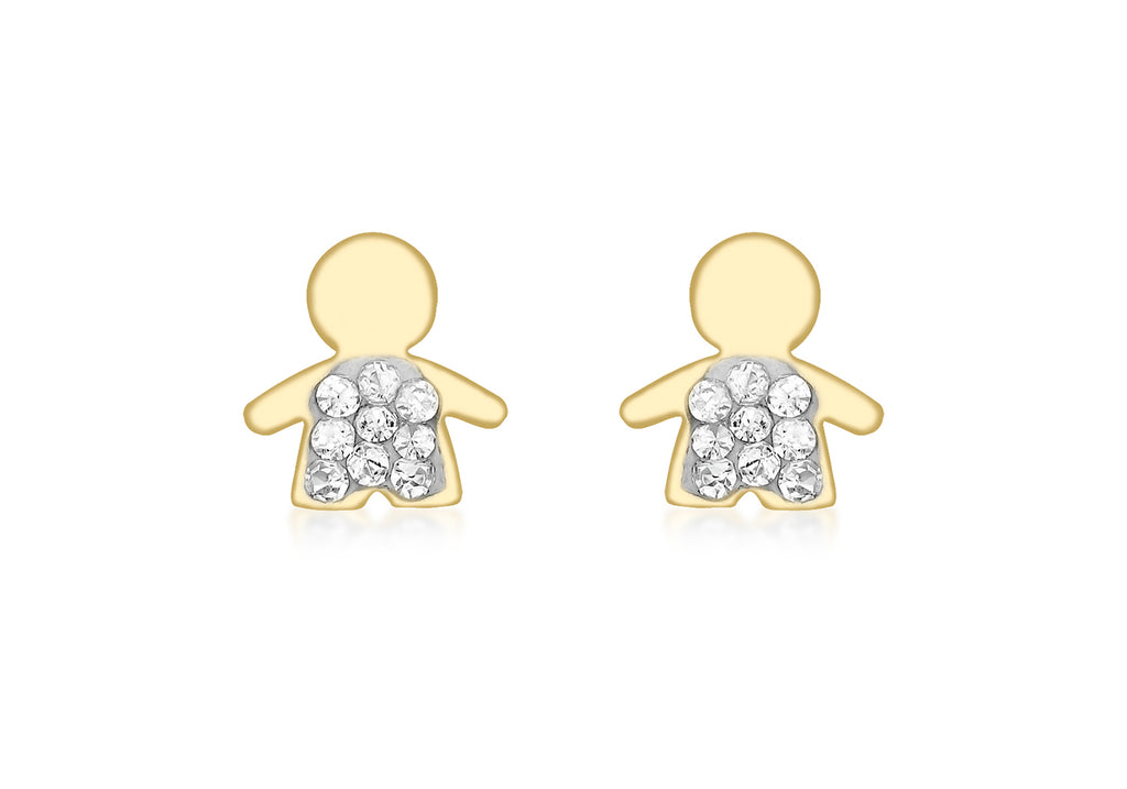 9ct Yellow Gold Pave Set Zirconia  Little Boy Stud Earrings