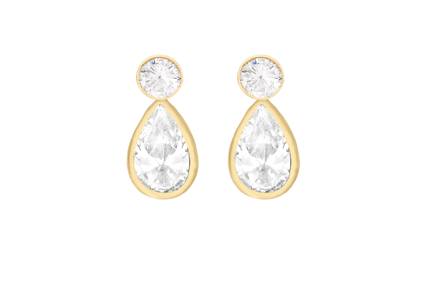 9ct Yellow Gold Round Zirconia & Teardrop Zirconia Stud Earrings
