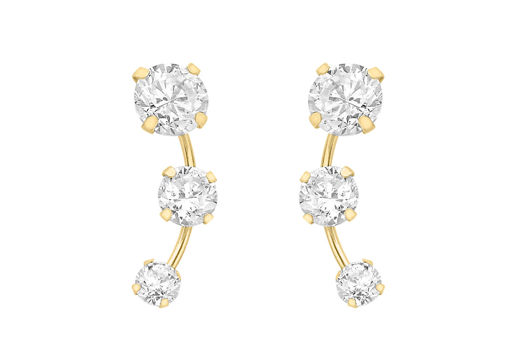 9ct Yellow Gold Triple Zirconia  Graduated urve Stud Earrings