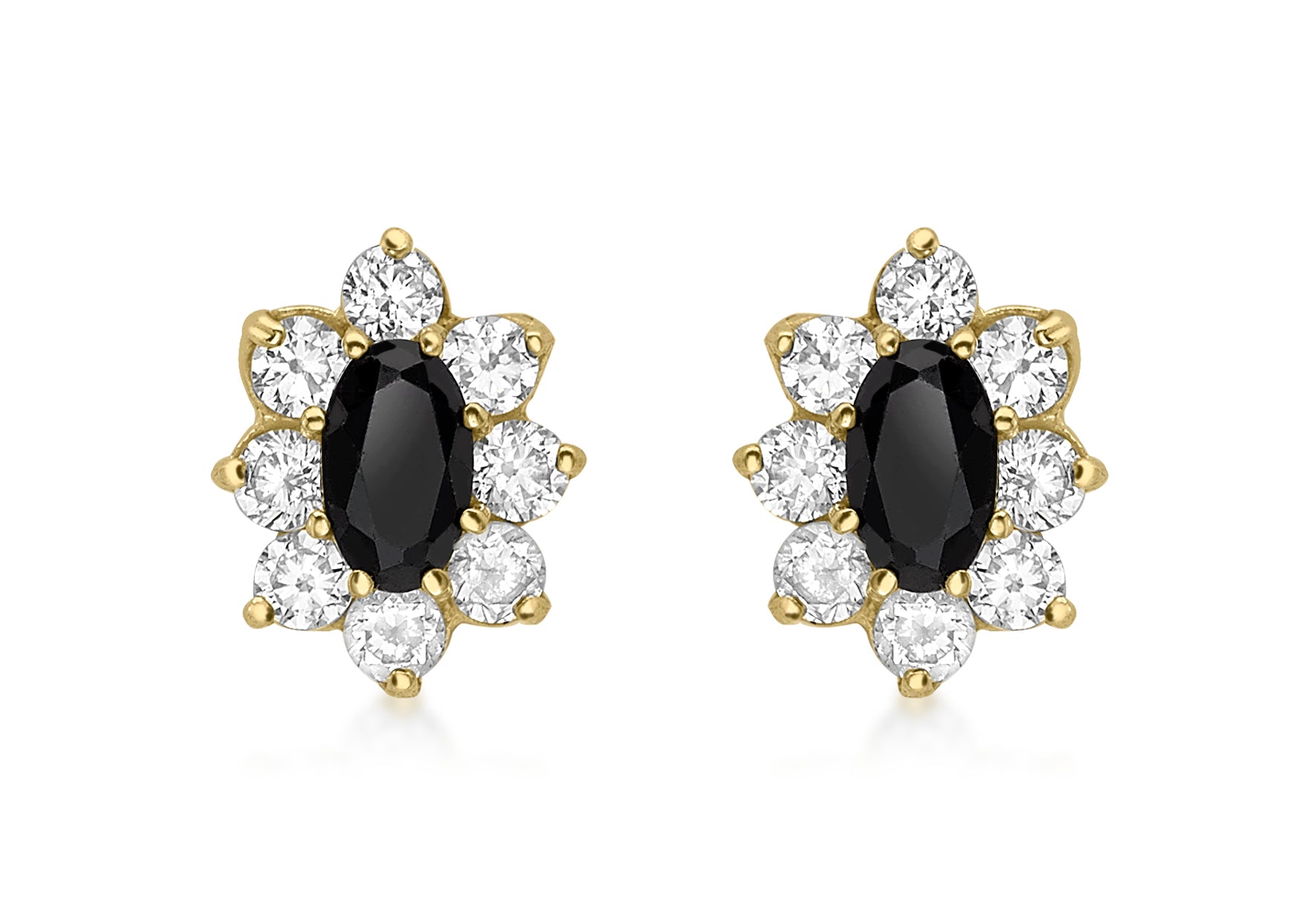 9ct Yellow Gold Oval Black Sapphire and Zirconia Stud Earrings