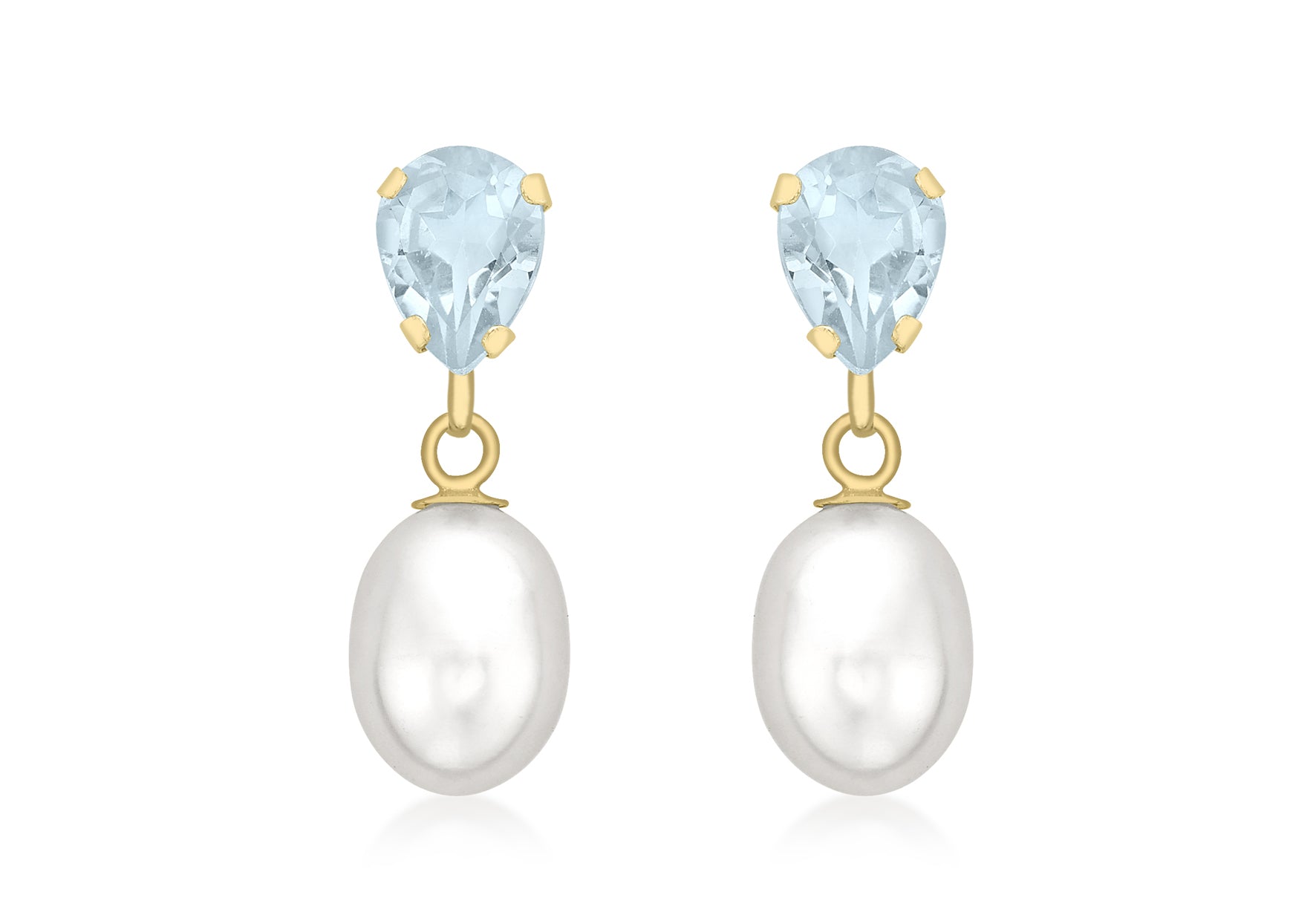 9ct Yellow Gold Blue Topaz and Pearl Teardrop Earrings