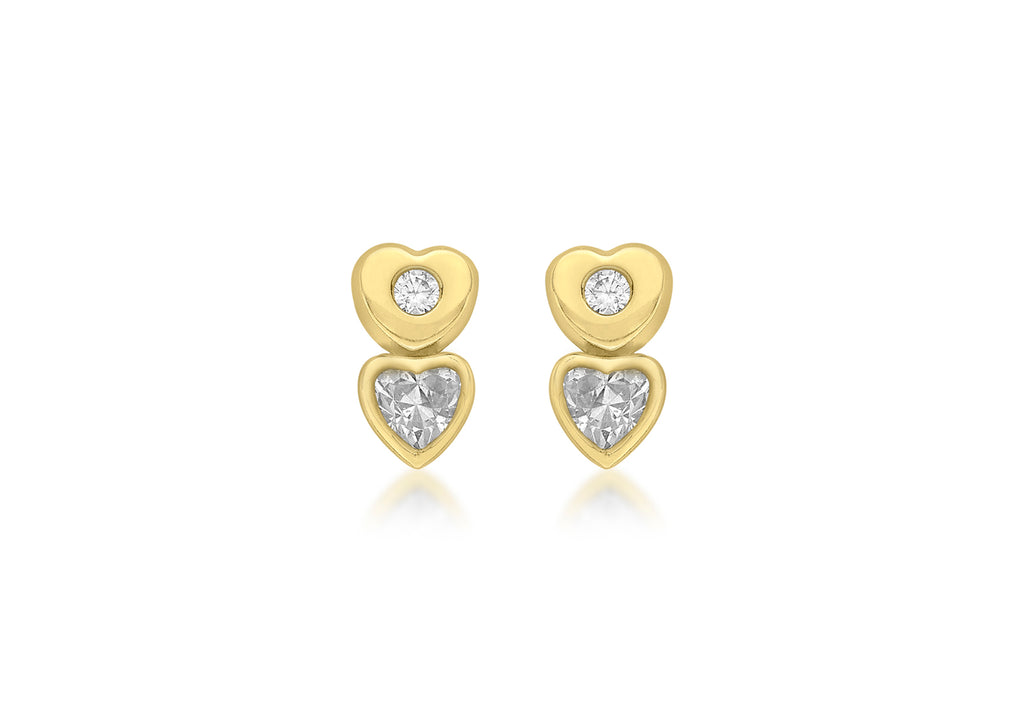 9ct Yellow Gold Zirconia  Double-Heart Stud Earrings