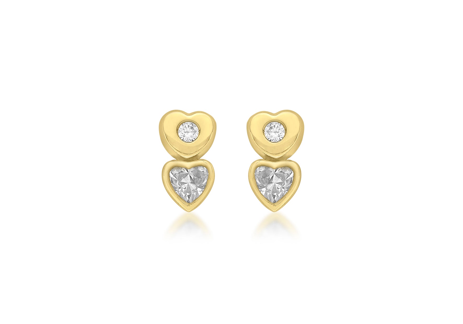 9ct Yellow Gold Zirconia  Double-Heart Stud Earrings