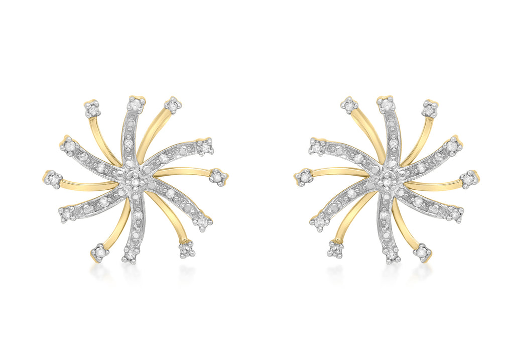 9ct Yellow Gold 0.10ct Diamond Snowflake Stud Earrings