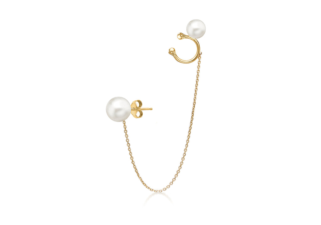 9ct Yellow Gold Freshwater Pearl Ear Cuff Stud Earrings