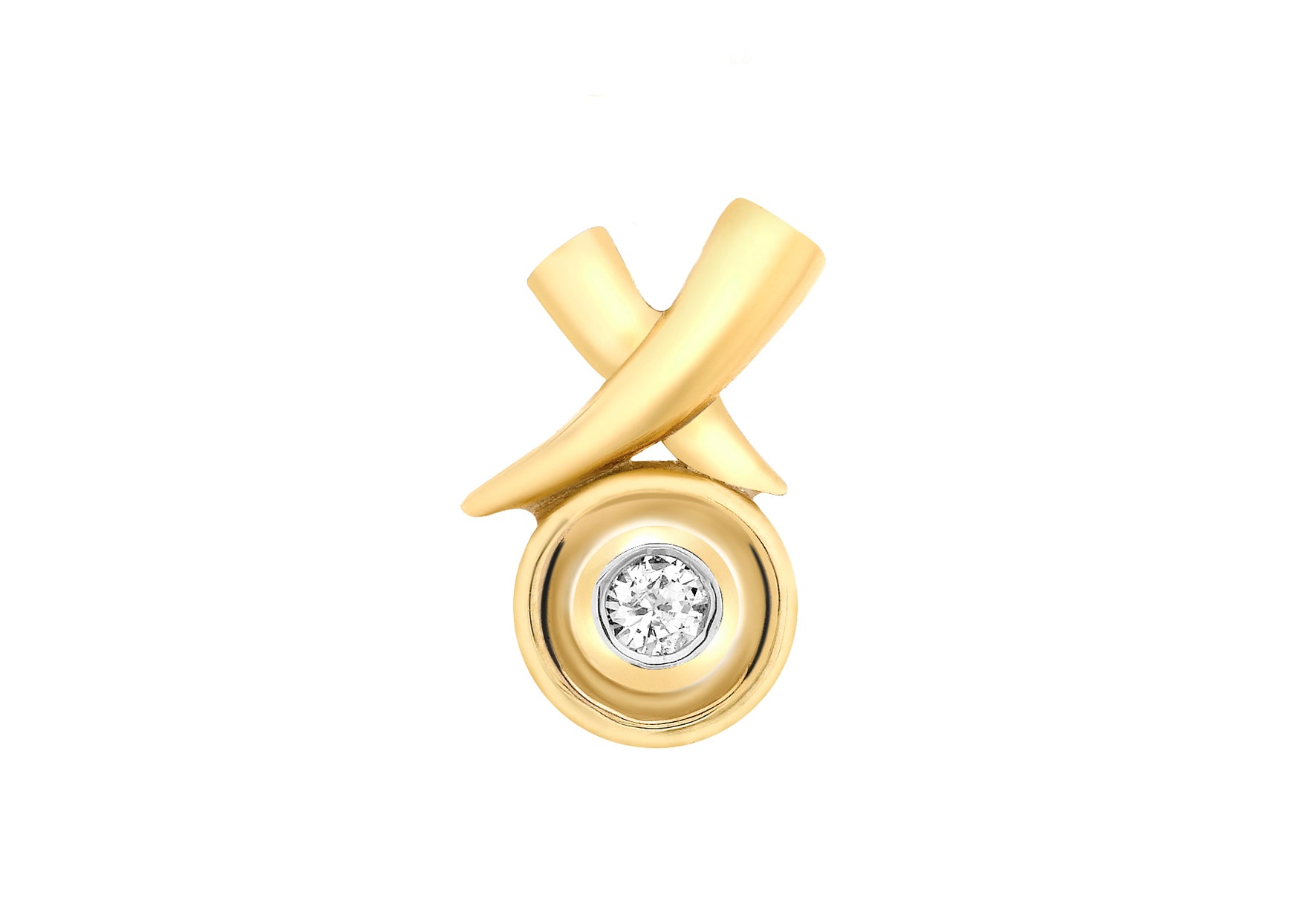 9ct Yellow Gold 0.08t Diamond DoughnCut Hugs and Kisses Slider Pendant