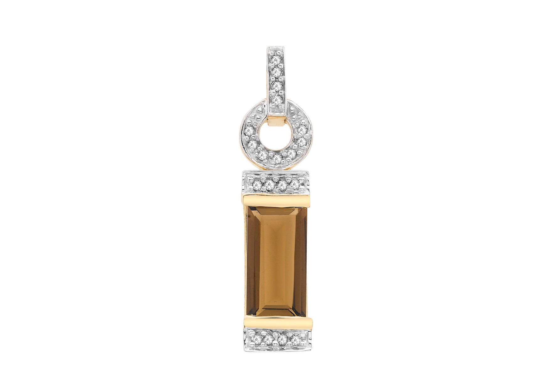 9ct White Gold 0.10ct Diamond and Rectangular Smokey Quartz Pendant