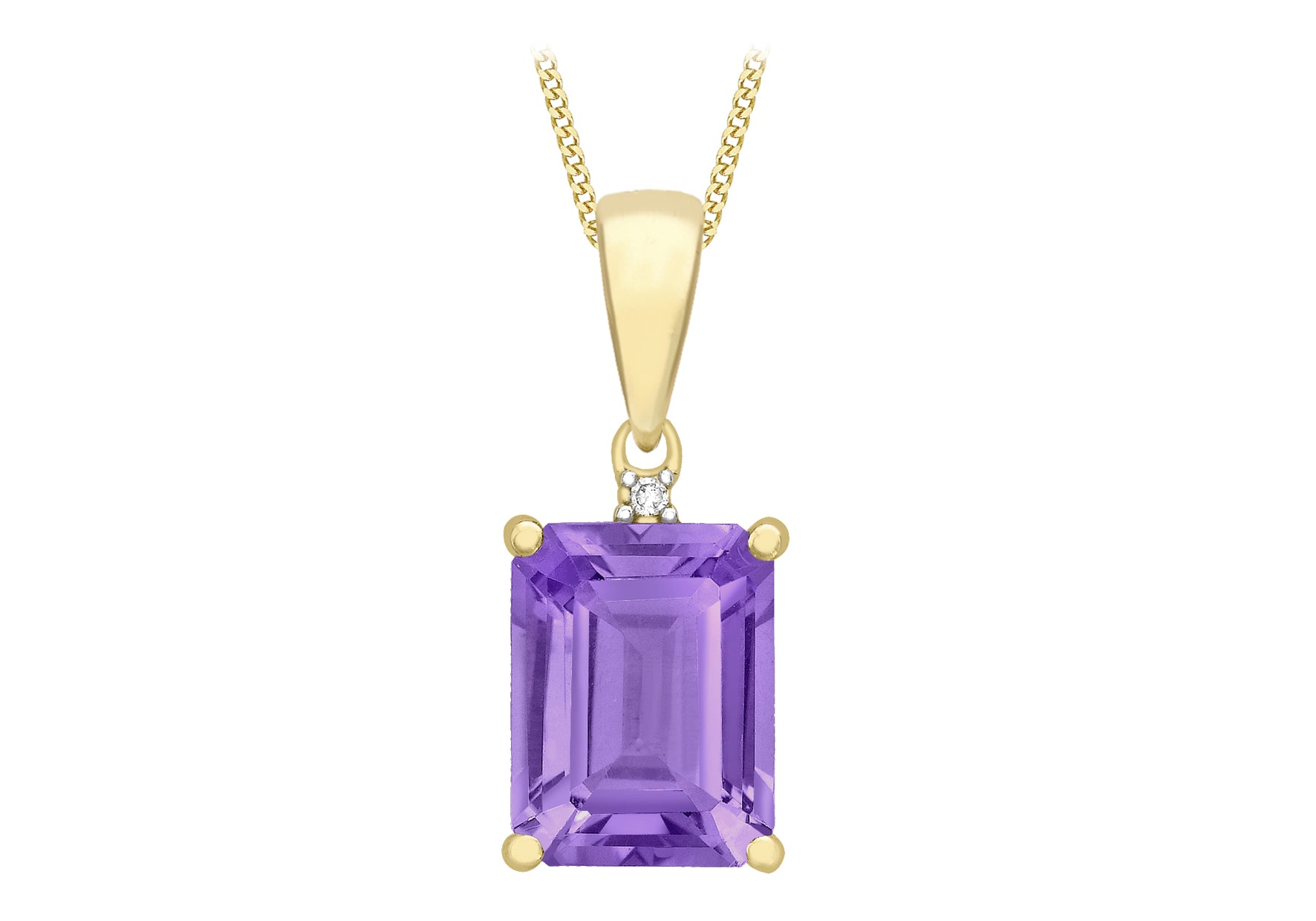 9ct Yellow Gold 0.005t Diamond and Amethyst 7mm x 17mm Pendant