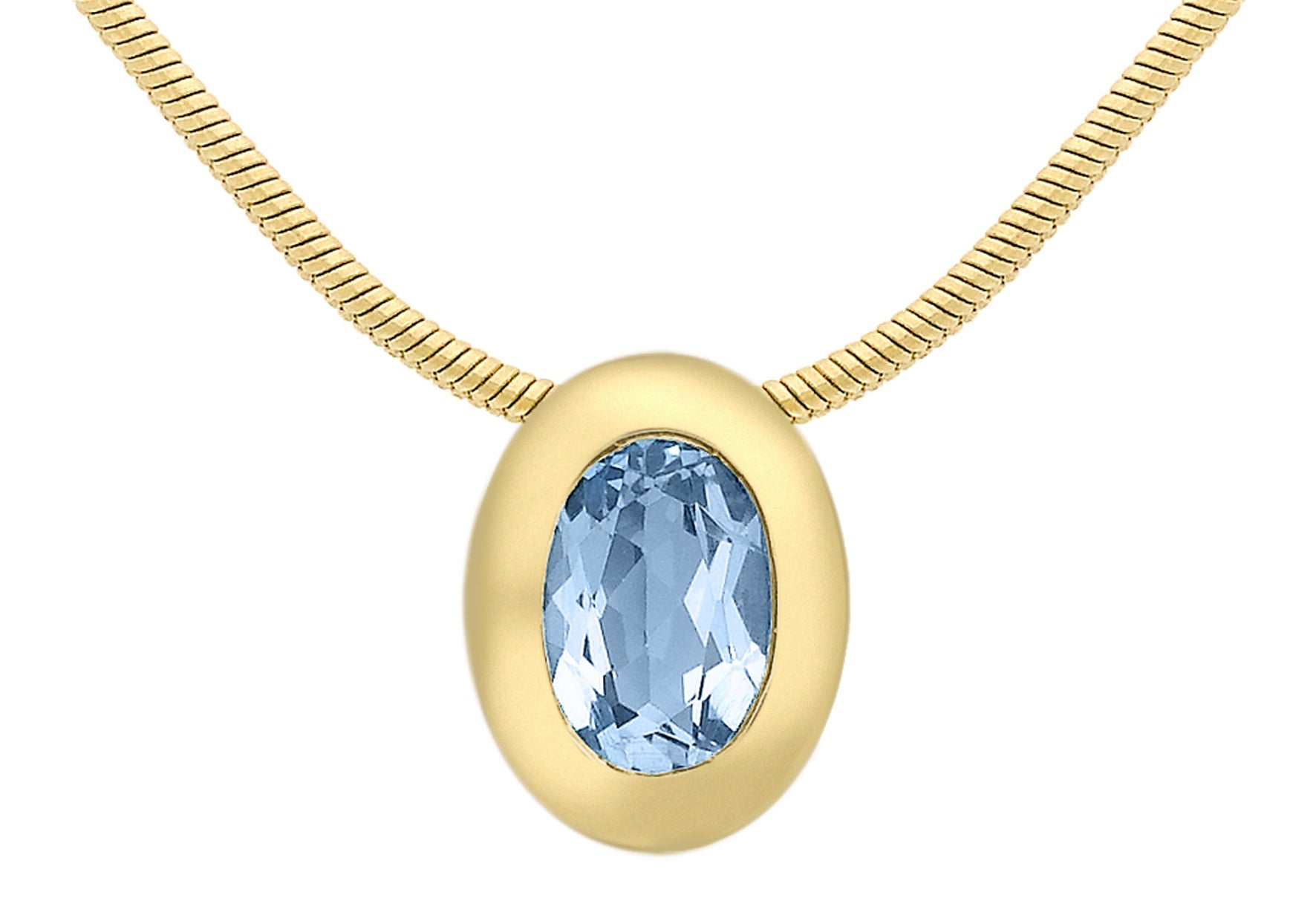 9ct Yellow Gold Oval Blue Topaz Pendant on Snake Chain