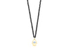 9ct Yellow Gold 0.02ct Diamond & Blue Topaz Pendant Black Spinel Necklace  
