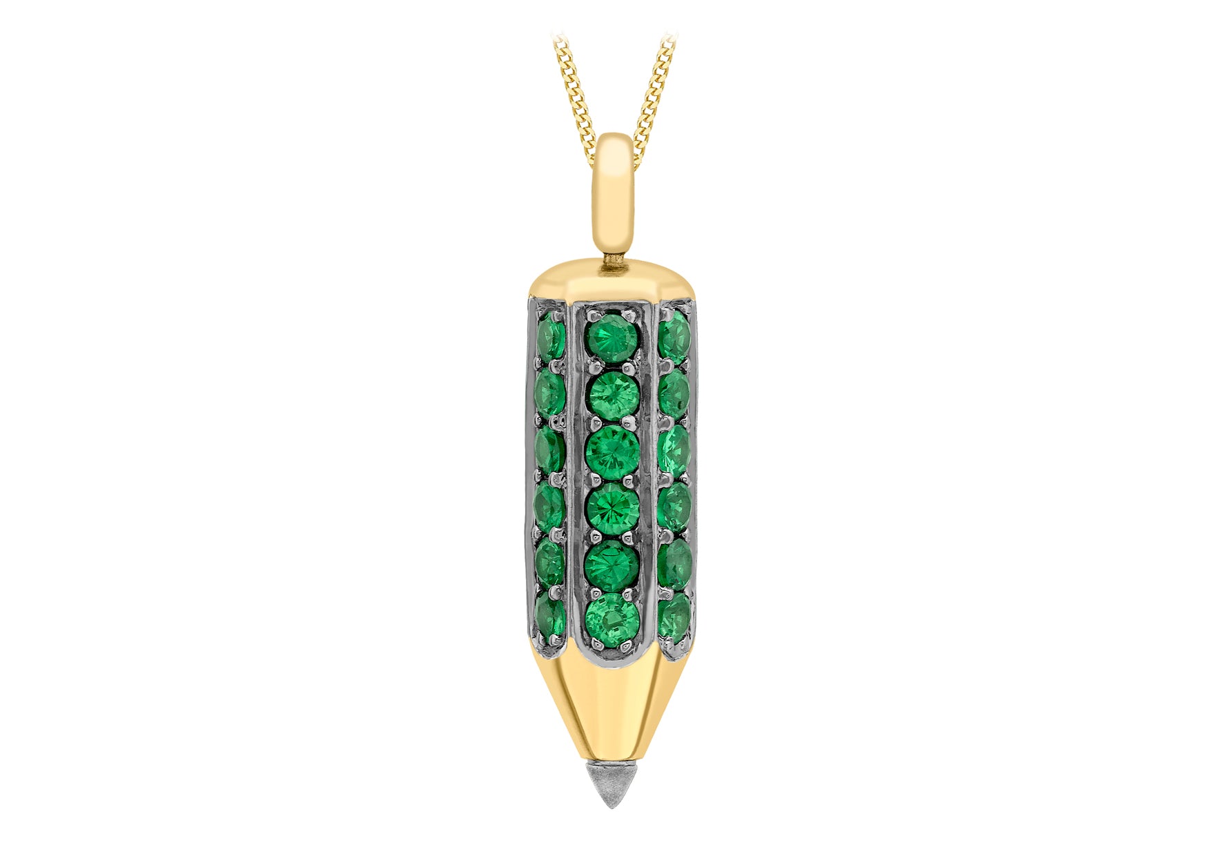9ct Yellow Gold Green Tsavorite Stone Set Penil Pendant