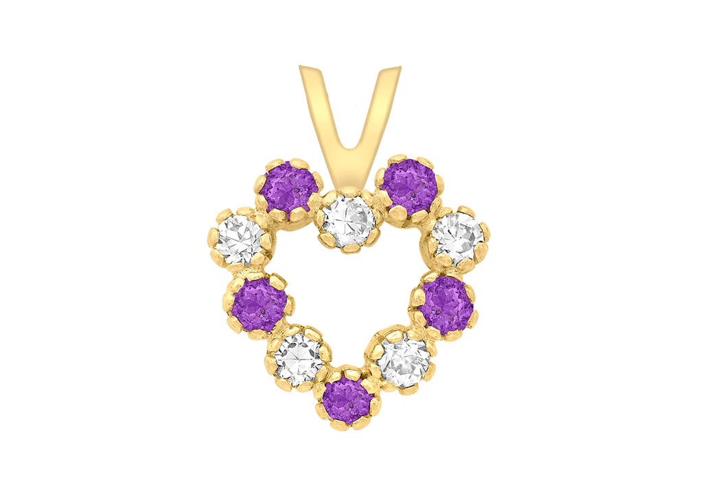 9ct Yellow Gold White and Purple Zirconia  Heart Pendant