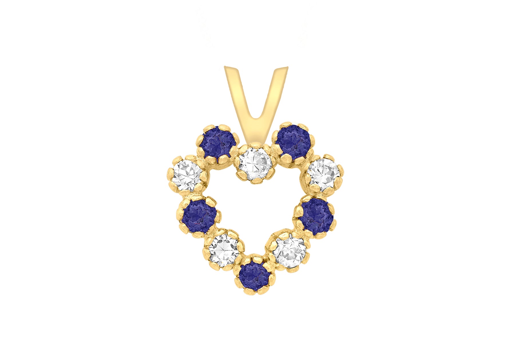 9ct Yellow Gold White and Blue Zirconia  Heart Pendant