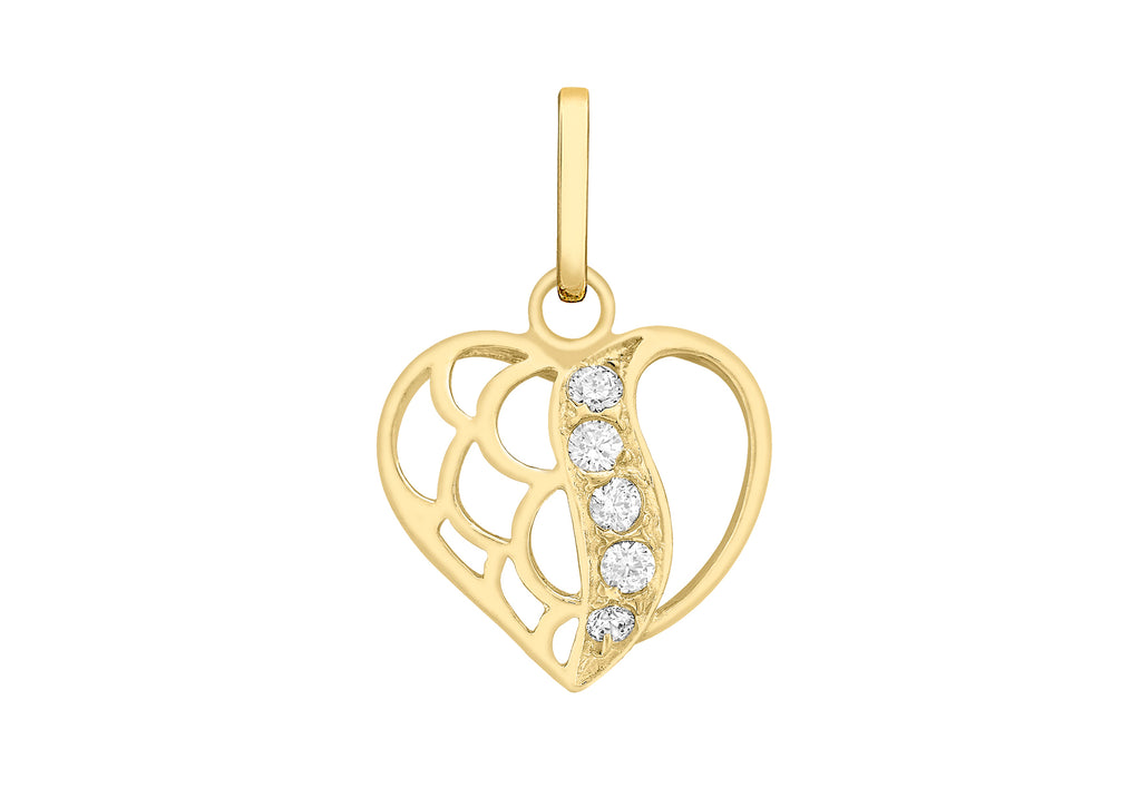 9ct Yellow Gold Zirconia  Open-Heart Pendant