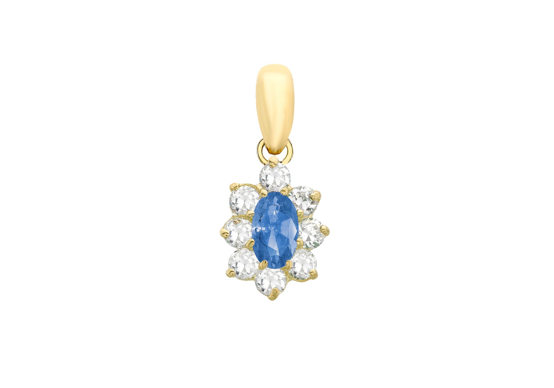 9ct Yellow Gold Blue & White Oval Blue Zirconia Pendant