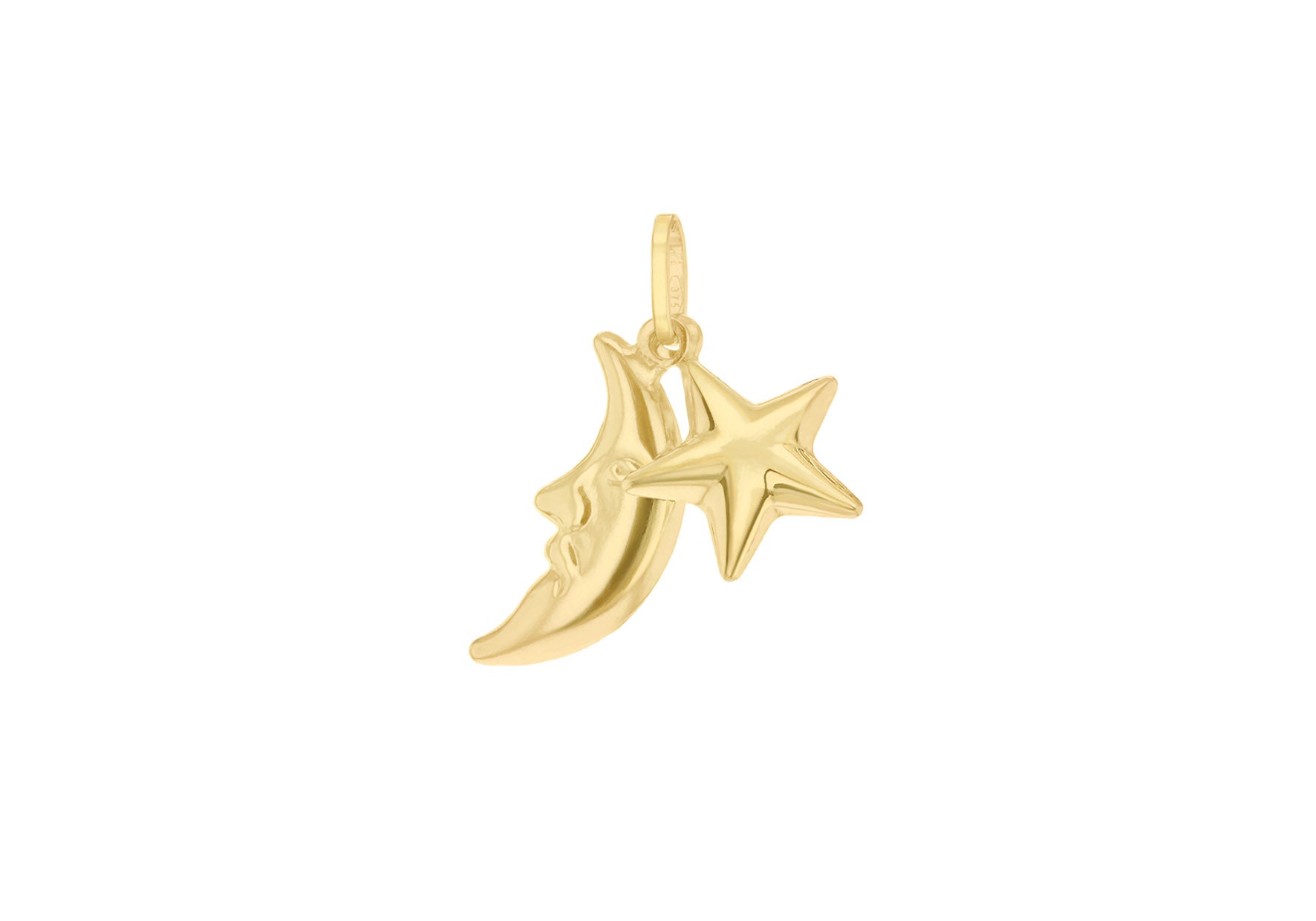 9ct Yellow Gold 12.8mm x 22.5mm Moon & Star Pendant