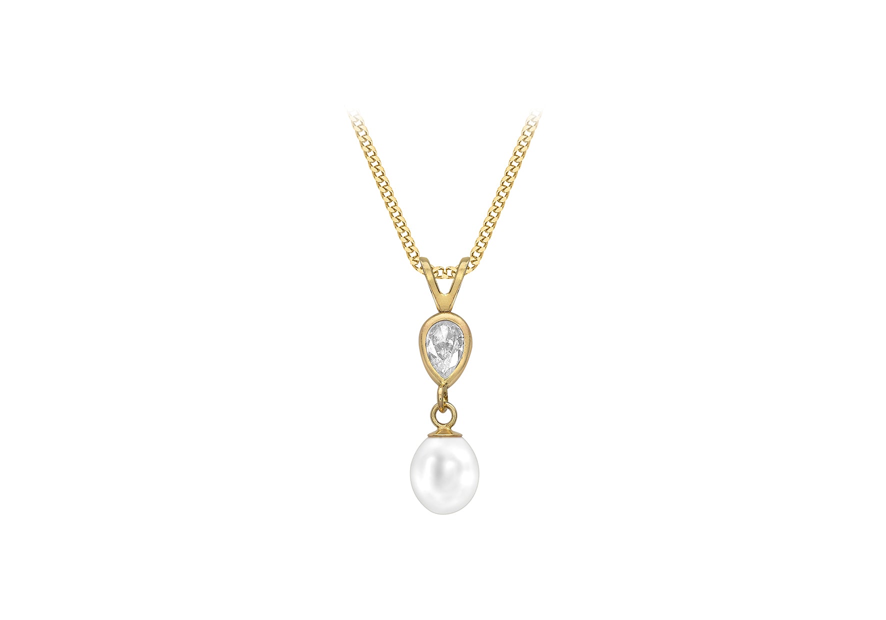 9ct Yellow Gold Fresh Water Pearl and Zirconia  6mm x 22.7mm Pendant