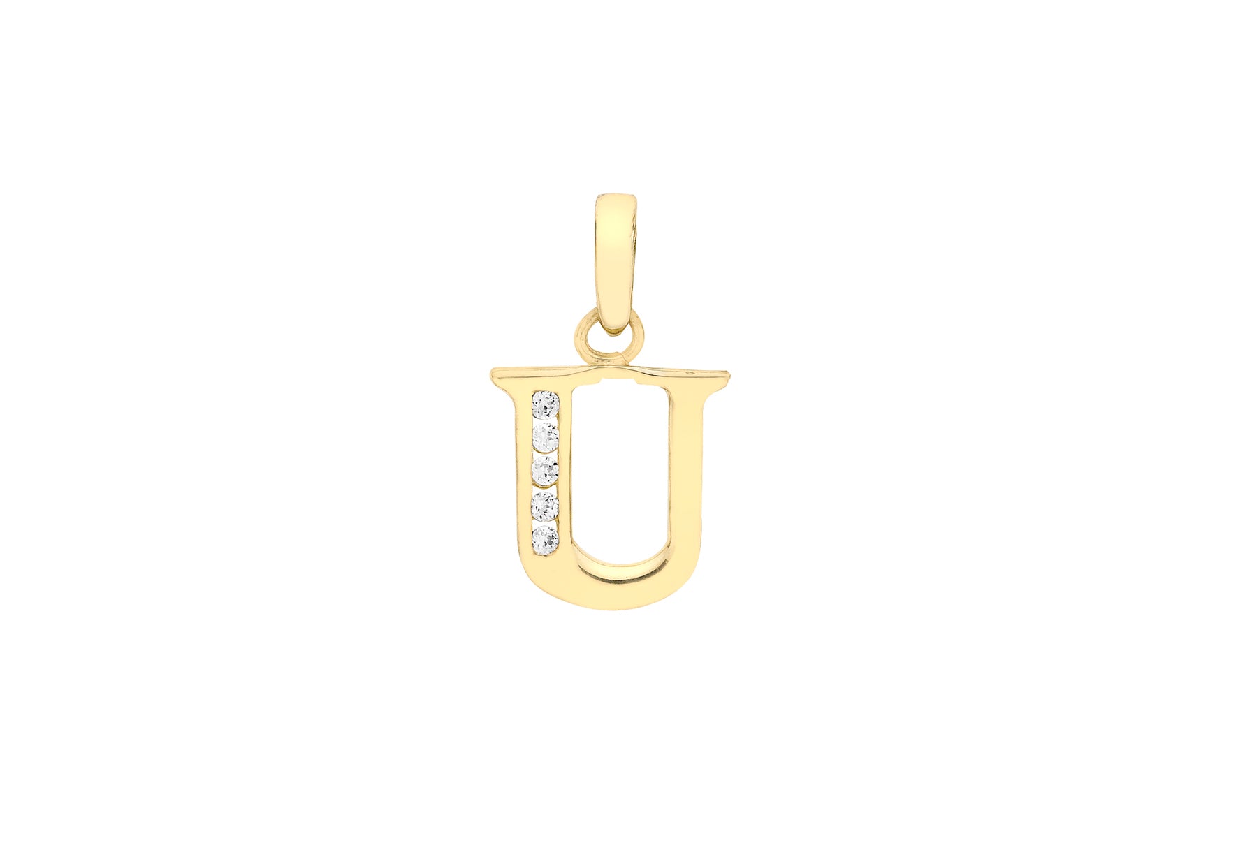 9ct Yellow Gold Zirconia 'U' Initial Pendant