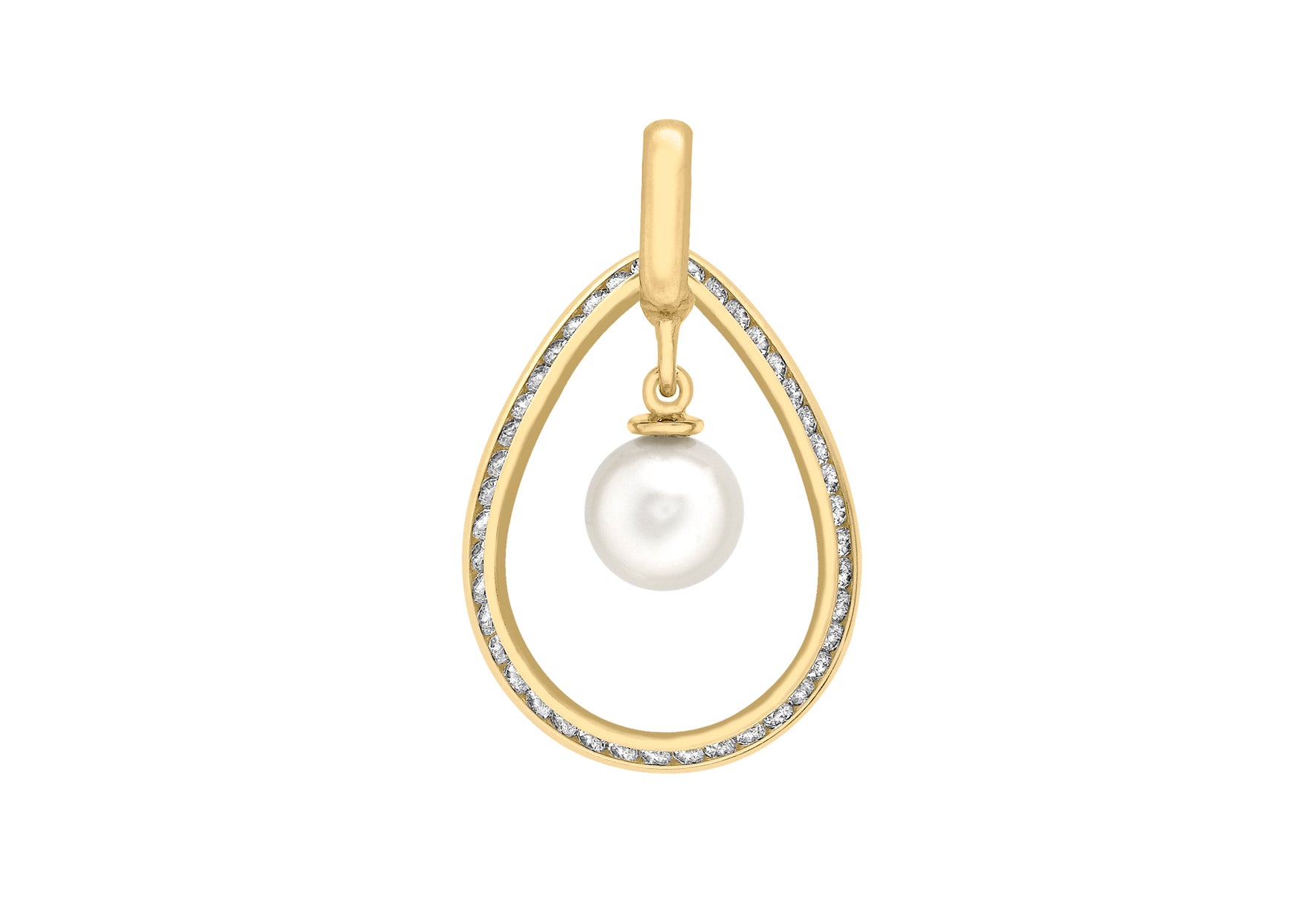 9ct Yellow Gold Pearl and Zirconia  Teardrop Pendant