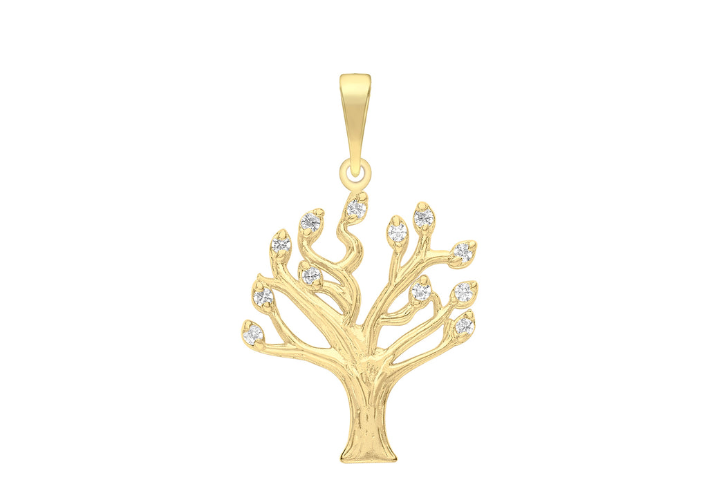 9ct Yellow Gold Zirconia  15.5mm x 26.5mm 'Tree of Life' Pendant