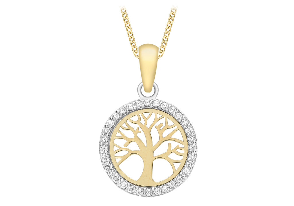 9ct Yellow Gold Zirconia  12.7mm 'Tree of Life' Pendant