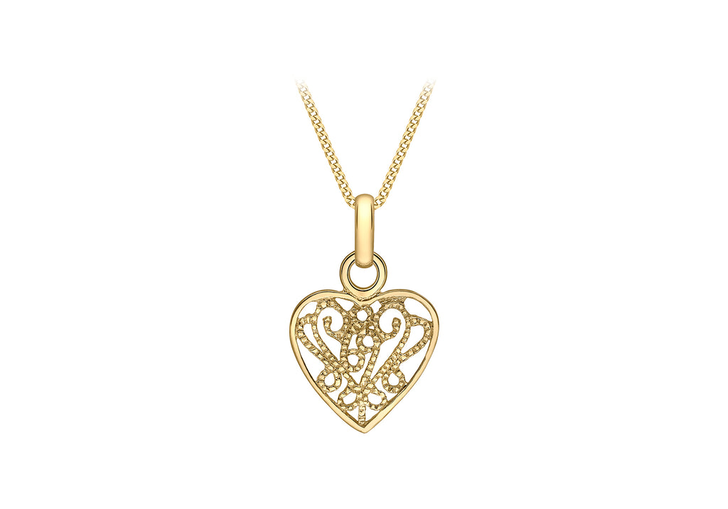 9ct Yellow Gold Milgrain Filigree Heart Pendant