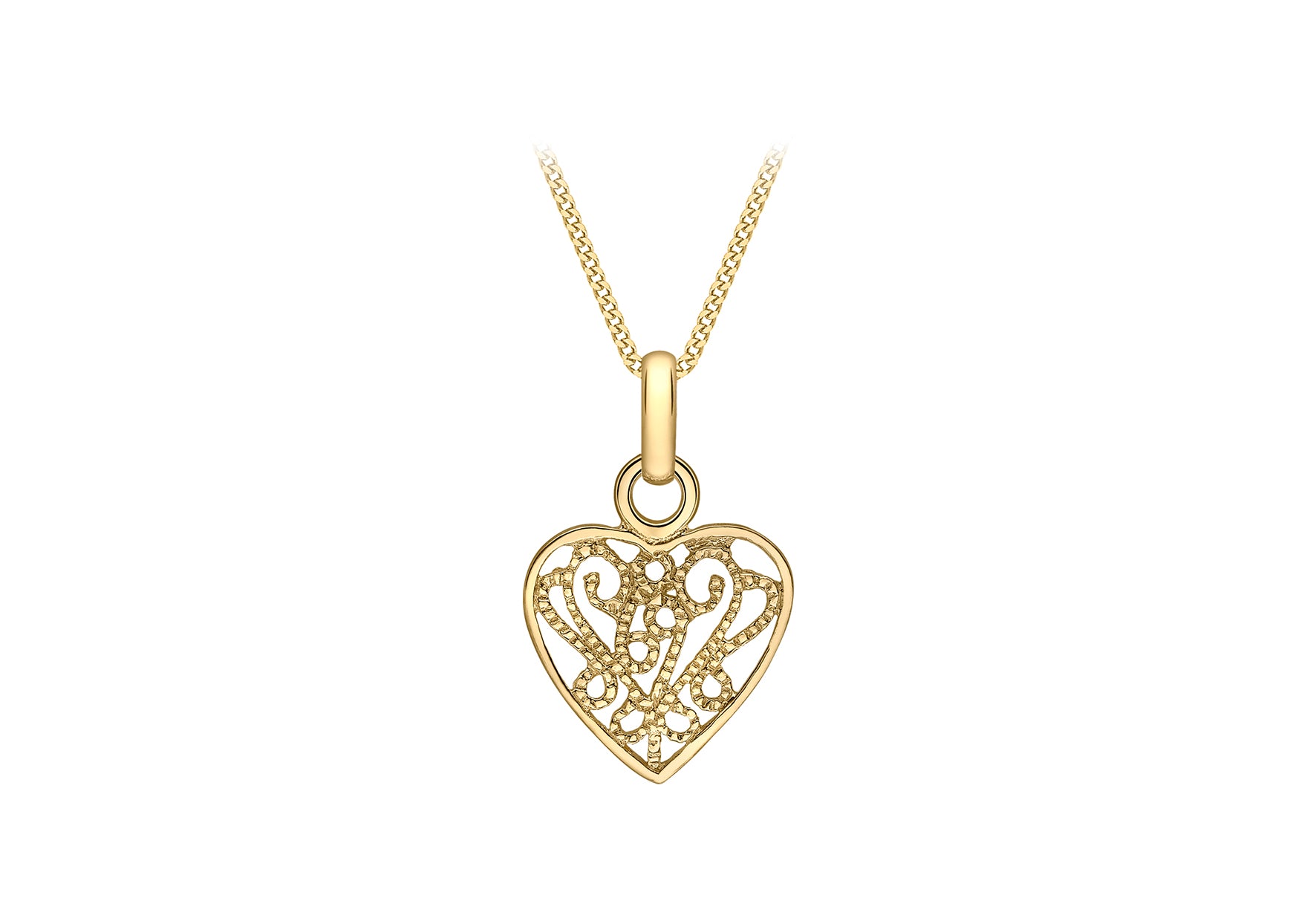 9ct Yellow Gold Milgrain Filigree Heart Pendant