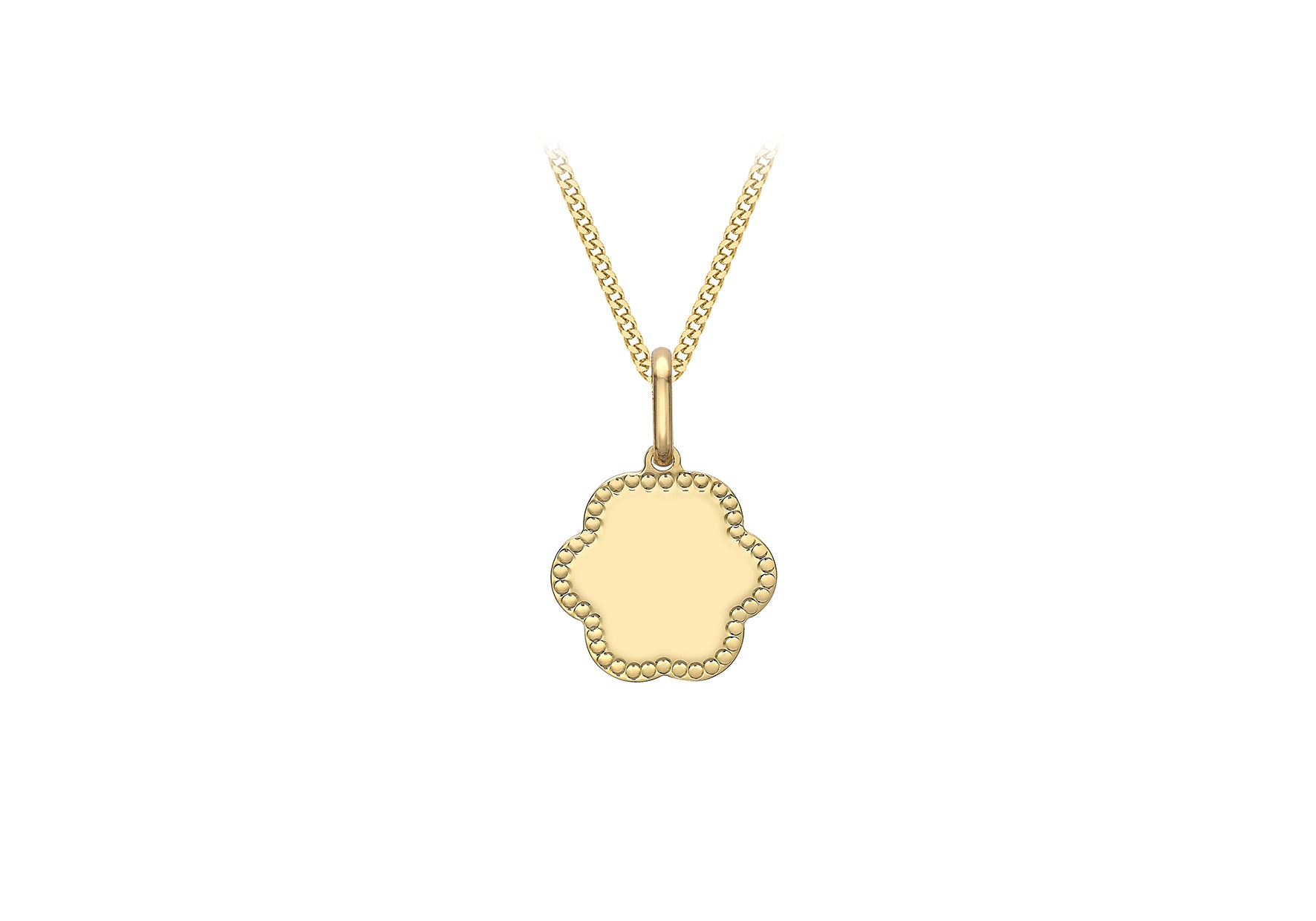 9ct Yellow Gold 12.4mm x 18.6mm Dotted Edge Flower Pendant