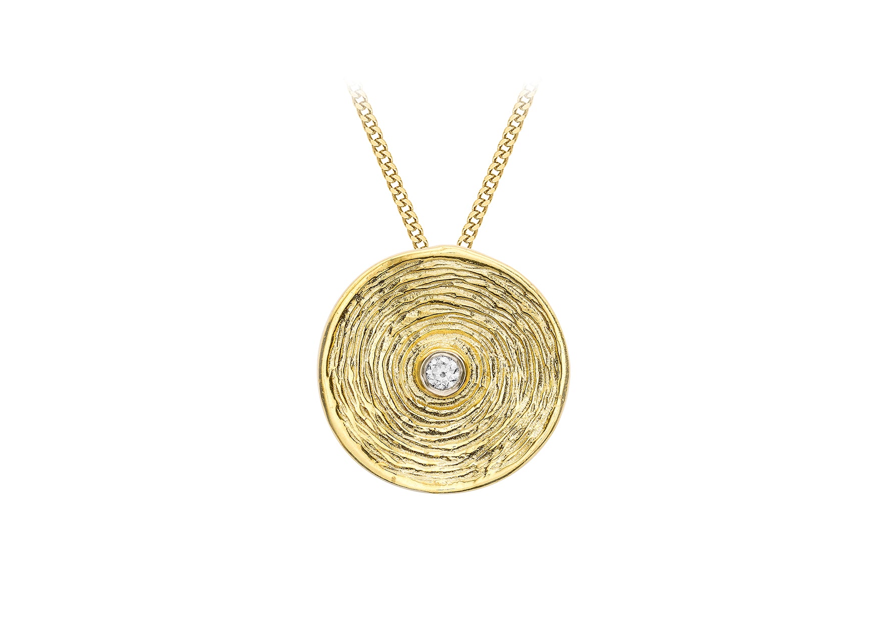 9ct Yellow Gold White Zirconia Brushed Swirl Pendant