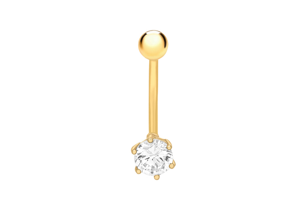 9ct Yellow Gold Round Zirconia  Belly Bar9