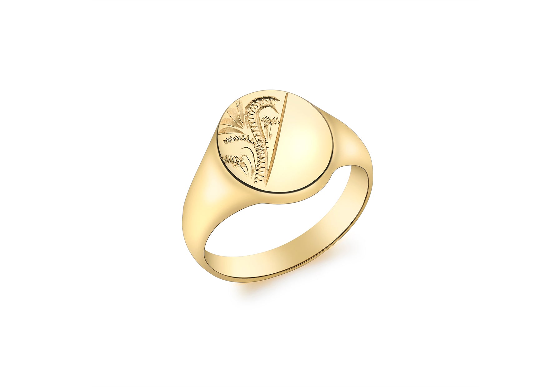 9ct Yellow Gold Half-Engraved 10mm x 12mm Oval Signet Ring