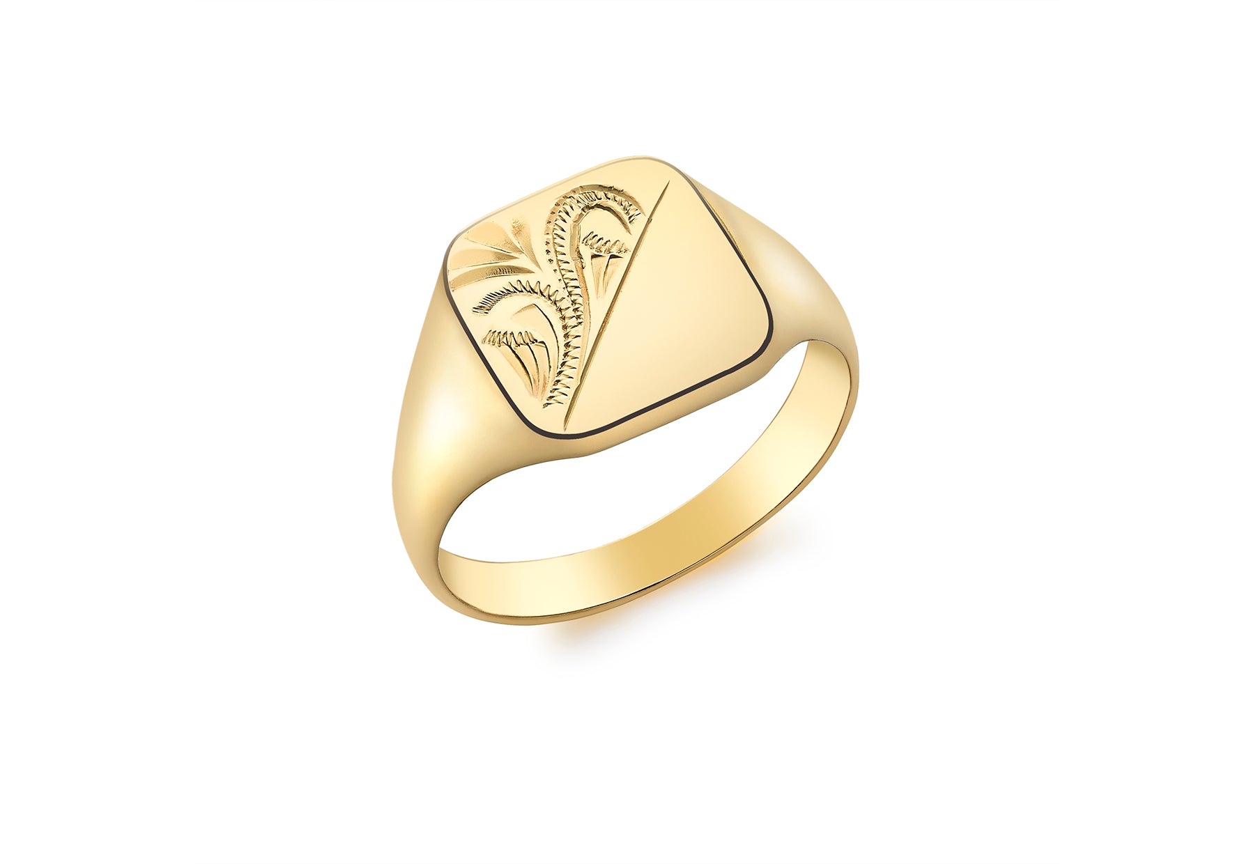 9ct Yellow Gold Half Engraved 11.5mm x 12mm Square Signet Ring